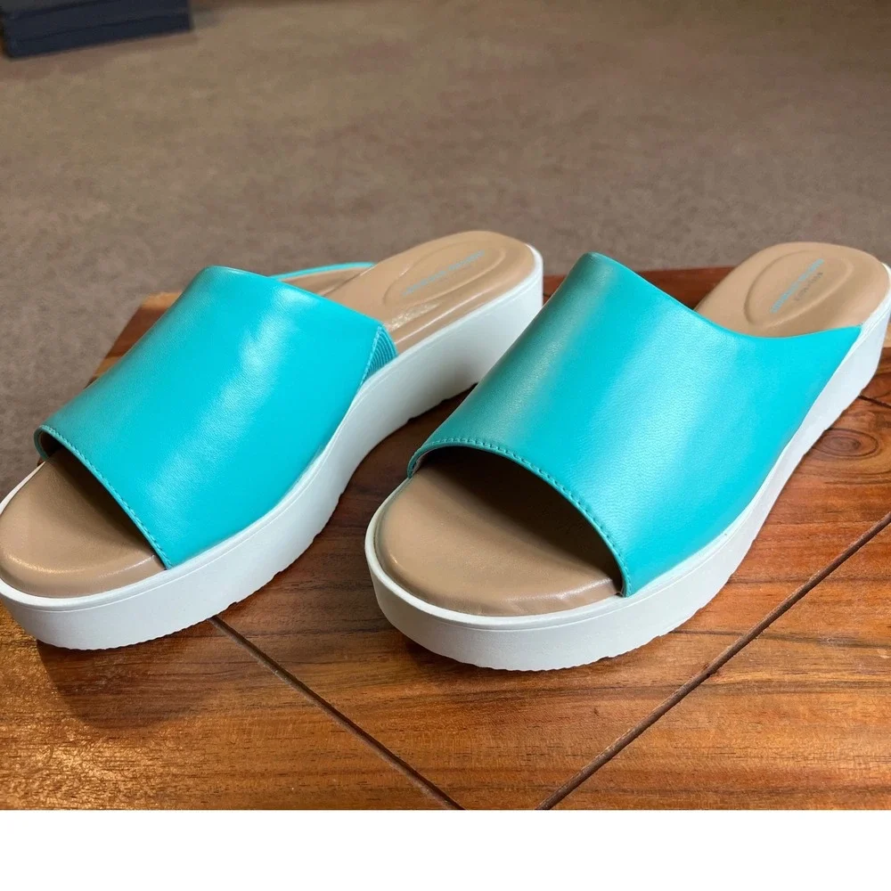 Martha Stewart Easy Spirit Francey Platform Slide Sandals Medium Blue 6M